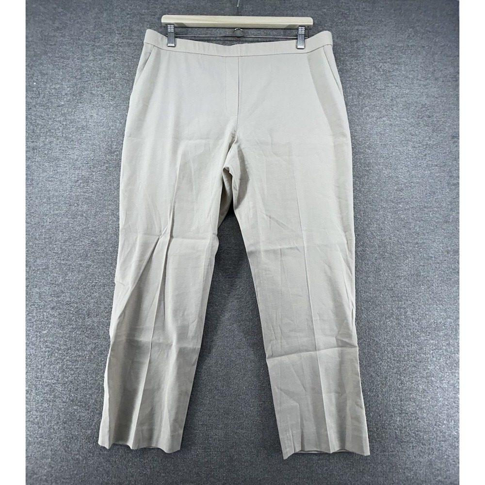 Theory Pull On Pants Women Size 14 Beige Linen Blend Elastic Waist Casual Pocket
